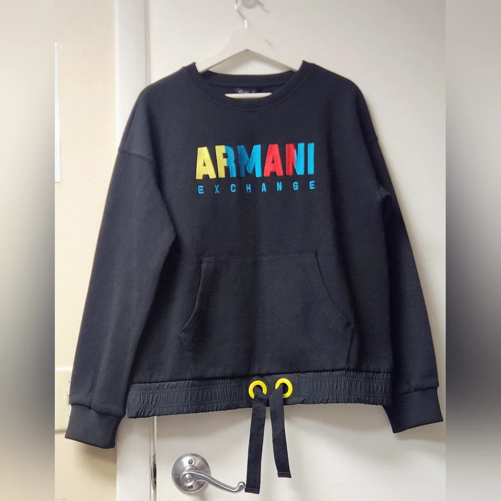 A|X Armani Exchange Multi-Color Logo Drawstring Sweatshirt Size M - Picture 2 of 12